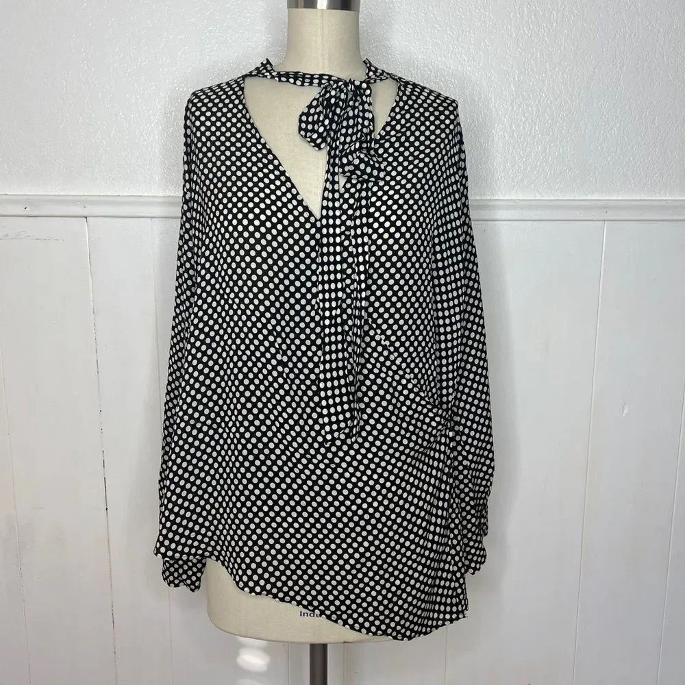 New ZARA studio made in Spain black white polka dot open pack asymmetrical top M